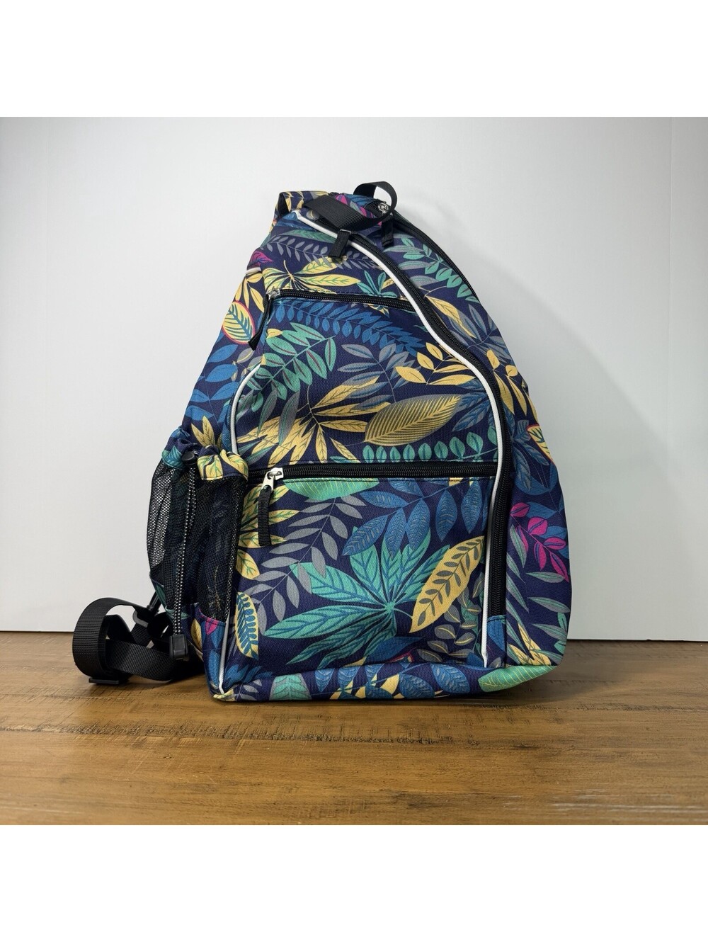 Pickleball Convertible Sling Bag Crossbody Backpack Tropical Leaf Print Paddle